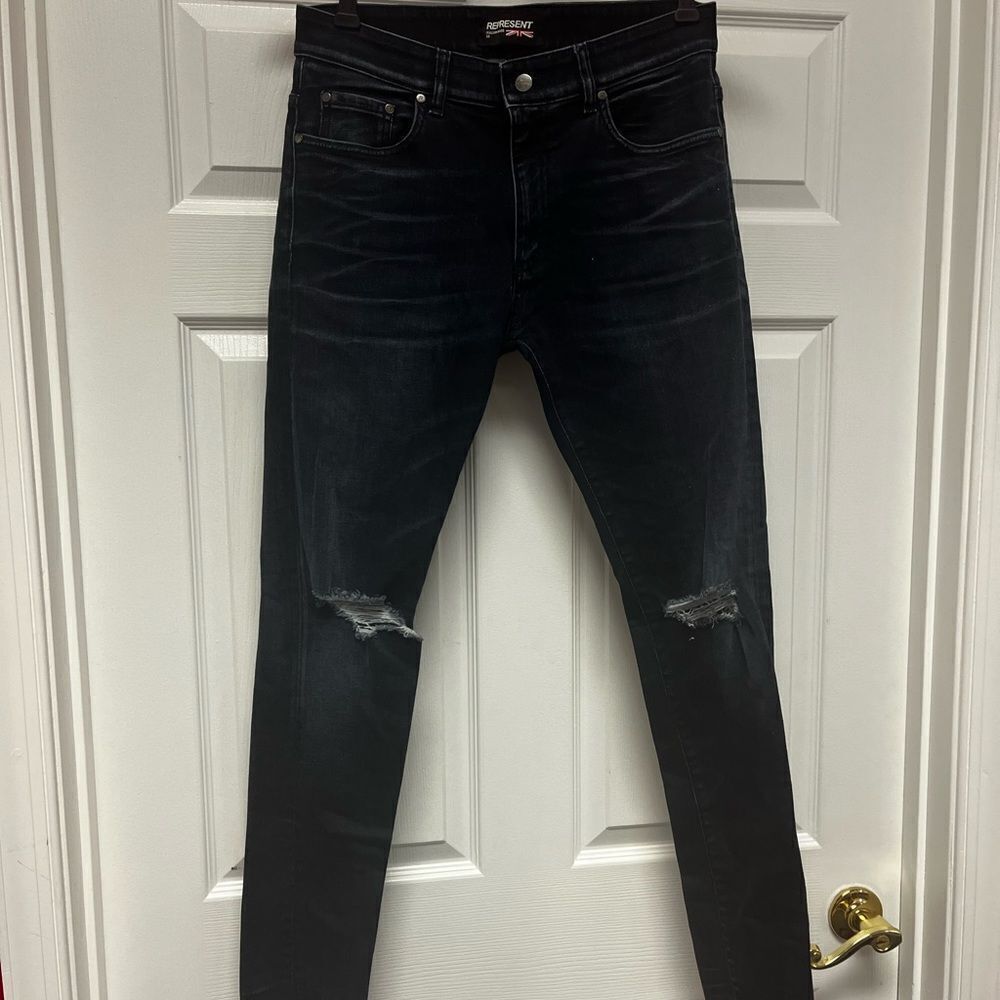 Represent Destroyer Italian Denim Distressed Dark Indigo Jeans sz 33 EUC